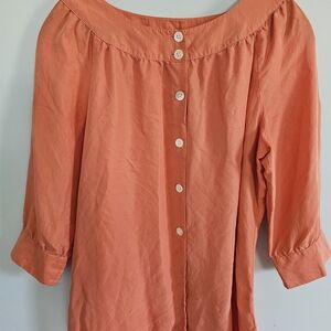 J. Jill Orange Button-Down Silk Fall Inspired Tunic Size S
